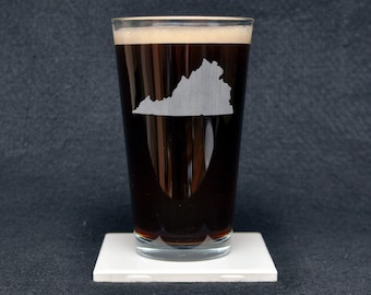 Virginia Pint Glass, East Coast, America 50 States (Optional Personalization) Made in USA!