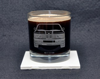 BMW E23 7-Series 745i, 735i, 733i German Euro Sports Car Enthusiast Etched Whiskey Rocks Glass Gift, Original Artwork, Made in USA!