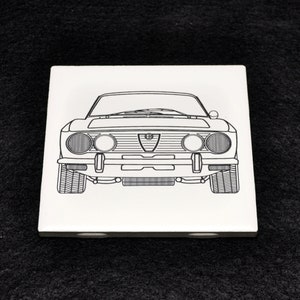 Alfa Romeo GTV Sports Car Etched on 4.25&quot;x4.25&quot; Ceramic Coaster - Perfect for Decorative Display, Gift for Italian Car Enthusiast