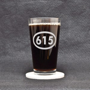 Nashville, Country Music Capitol Tennessee Area Code 615 Etched Beer Pint Glass - Made in USA