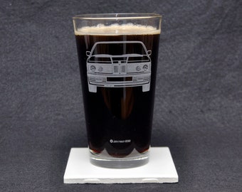BMW E23 7-Series Car Enthusiast Driving Themed Etched Beer Pint Glass Gift, Original Artwork, Made in USA! 733i, 735i, 745i