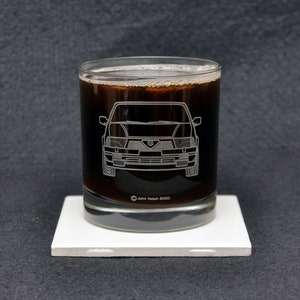 Alfa Romeo Milano / 75 European Italian Sports Car Enthusiast Driving Themed Etched Whiskey Rocks Glass Gift, Original Artwork, Made in USA!