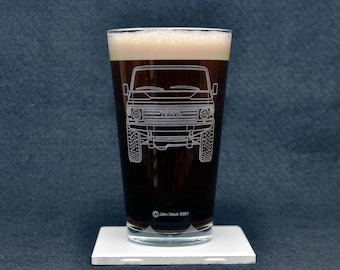 Toyota Land Cruiser FJ60 60 Series 4x4 Japanese Off Road Driving Themed Etched Beer Pint Glass Gift, Original Artwork, USA Made, Landcruiser