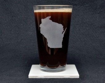 Wisconsin WI State Pint Glass, Midwest, America 50 States (Optional Personalization) Made in USA!