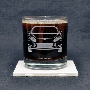 Honda S2000 S2K Tuner Sports Car Enthusiast Etched Whiskey Rocks Glass Gift Original Artwork Made in USA! VTEC Roadster JDM