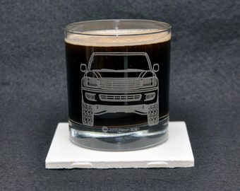 Toyota FJ100 Land Cruiser Vintage Japanese 4x4 Off Road Enthusiast Etched Whiskey Rocks Glass Original Artwork Made in USA! Landcruiser
