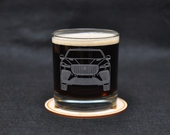Jaguar F-Pace SVR Automotive Etched 11oz Whiskey Rocks Glass Gift, Original Artwork Made in USA!