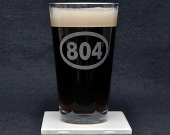 Richmond VA Virginia Telephone Area Code 804 Etched Beer Pint Glass - Made in USA - Southeast Drinkware