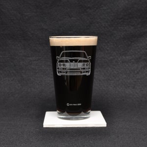 BMW E30 3-Series Car Enthusiast Driving Themed Etched Beer Pint Glass Gift, Original Artwork, Made in USA!