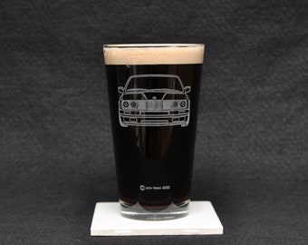 BMW E30 3-Series Car Enthusiast Driving Themed Etched Beer Pint Glass Gift, Original Artwork, Made in USA!