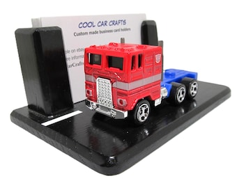 Cab Over Semi Truck Business Card Holder "Street Scene" desk display