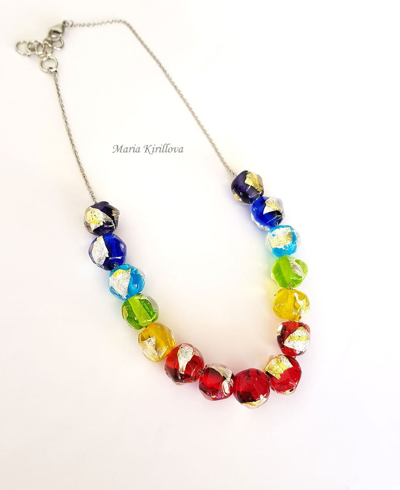 Rainbow Murano Glass Necklace Lampwork Murano Glass Etsy