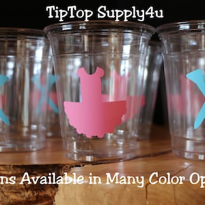 24+ Tutu or Tees clear disposable cups or 20+ decals. Baby Shower,Gender reveal,golf,golf tee,team pink or team blue,Boy or girl. C-101C-314