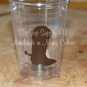 24+ Cowboy boot Cowgirl boot clear party disposable cups or 20+ vinyl decals.Western, Birthday Party, boot, Gender Reveal, Baby Shower B-210
