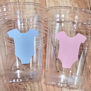 24+ onsie clear party disposable cups or 20+ vinyl decals only.Baby Shower,First birthday,birthday,sprinkle shower. Gender reveal party B121