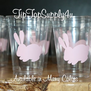 24+ bunny, Easter clear disposable cups or 20+ vinyl decals.Baby Shower,birthday party,party cups,vinyl sticker,garden party,Rabbit. B-201