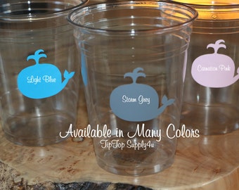24+ whale with spout clear disposable cup,cups or 20+ vinyl decals. Baby Shower, Gender reveal party,Birthday party,under the sea,whale.C-46