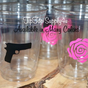 24+ Guns N Roses clear disposable cups or 20+ vinyl decals. Baby Shower, Gender reveal, Birthday party, pistol,rose, sprinkle party.C219+164 image 1