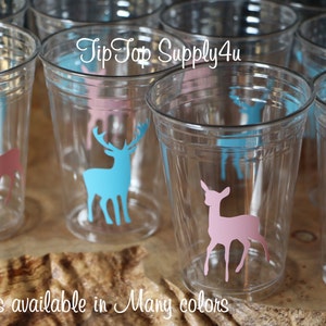 24+ gender reveal Buck & Doe clear party cups or 20+ vinyl decals only.Baby Shower,sprinkle party, boy or girl,Hunter shower,Team blue.C-137