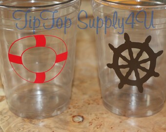 Nautical 24+ Life Saver & Boat Wheel clear disposable party cups. boat,nautical party decor, wheel, Baby shower, Birthday Party B-204 B-219