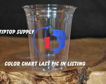 24 fish Birthday Party disposable clear cups. Fishing party cups.Bass fish,baby lure,fish decor,camping party cups,outdoor party.C-389-94