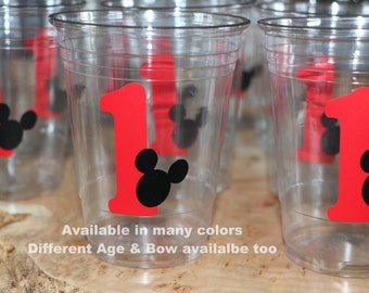 24+ Mouse & Age clear party disposable cups. Kids party, boy mouse, mini, girl mouse.birthday party decor, mouse party decor. Bin-B-152-153