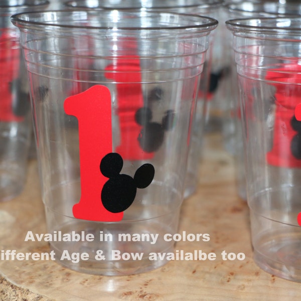 24+ Mouse & Age clear party disposable cups. Kids party, boy mouse, mini, girl mouse.birthday party decor, mouse party decor. Bin-B-152-153