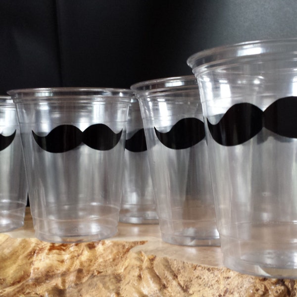 24+ mustache clear party cups or 30+ vinyl decals only. Select mustache color. Birthday Party, Mustache Bash, Little Man, mustaches. B-30