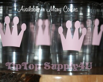 24+ crown, tiara clear party cups or 20+ vinyl decals. Princess party, girl birthday, birthday party, birthday decor, crown decor. B-128