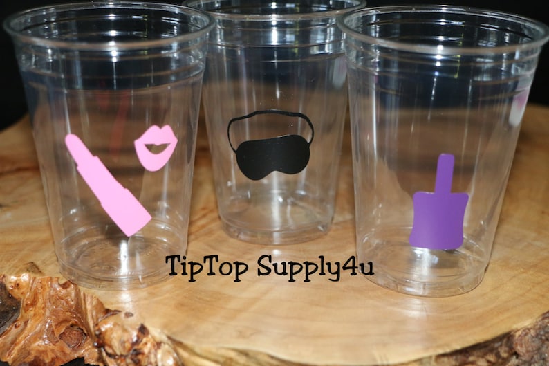 C-305 Birthday,B-day party decor,Spa birthday,girls night,manicure,sleep mask,nail polish 24+ spa party clear disposable party cups cup