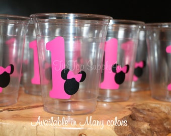 24+ mini Mouse & Age clear party disposable cups. Kids party, boy mouse,mini, girl mouse. birthday party decor,mouse party decor. B-152-153