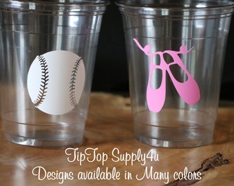 24+ ballerina & baseball Cups. Clear disposable party cup or 20+ vinyl decals. Baby shower, gender reveal, ballet, ballet shoes. C-155-156
