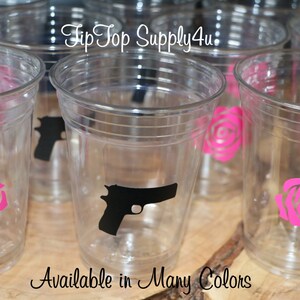 24+ Guns N Roses clear disposable cups or 20+ vinyl decals. Baby Shower, Gender reveal, Birthday party, pistol,rose, sprinkle party.C219+164 image 4