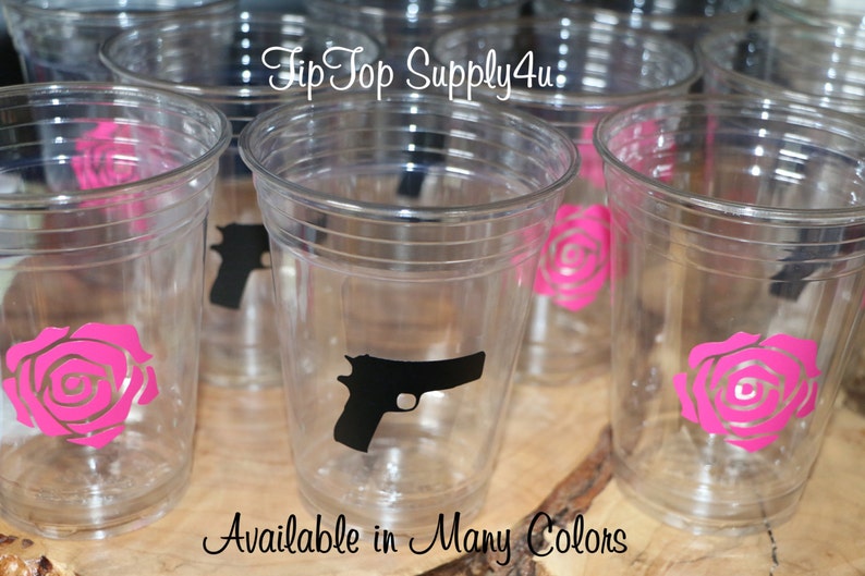 24+ Guns N Roses clear disposable cups or 20+ vinyl decals. Baby Shower, Gender reveal, Birthday party, pistol,rose, sprinkle party.C219+164 image 4