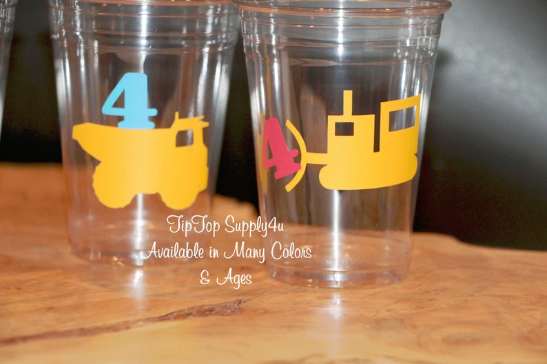 heavy equipment,dump truck boy.C-92-94 Traco 24+ Construction Birthday Party Cups or 20+ vinyl decals of each construction zone,dozer