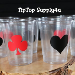24+ clear plastic cups.Gambling party decor, poker game, deck of cards hearts,clubs,spades,party,diamonds,21st birthday, birthday cups.C-289