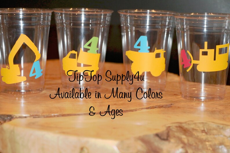 heavy equipment,dump truck boy.C-92-94 Traco 24+ Construction Birthday Party Cups or 20+ vinyl decals of each construction zone,dozer