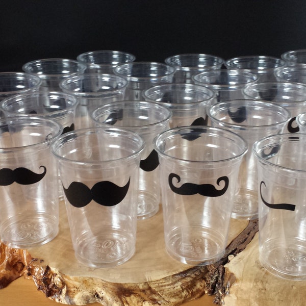 24+ mustache Cup with 5 mustache designs or 20+ vinyl decals.Baby Shower, staches,Mustache Bash, Little Man Party. Disposable cups. B-47
