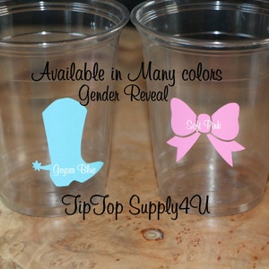 24+ boot & Bow clear disposable cup or 20+ vinyl decals.Baby Shower,Gender reveal party,Birthday party,Cowboy Boot, cowgirl party.B-224B-210