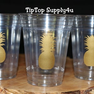 24+ pineapple clear disposable party cups, cup or 20+ vinyl decals. Kids party, birthday party, luau, luau party, party decor, shower. C-244