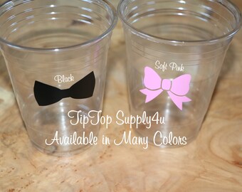 24 total Bow/Bow Tie & Fancy Bows+ clear disposable cups or 20+ vinyl decals.Baby Shower,Gender reveal party,Birthday party,Bow.B-71, 224