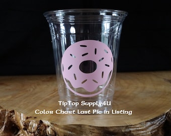 24+ Donut clear disposable party cups or 20+ decals. Doughnut, Donut, Cups,Birthday, Donuts Baby Shower, Donut Party, sprinkle party.C-419