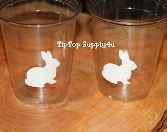 24+ bunny, Easter clear party cups or 20+ decals. Baby Shower, birthday party, party cups, vinyl sticker, garden party, Rabbit. C-249 bunny