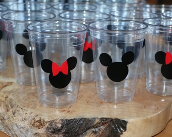 24+ Mouse clear party disposable cups .12 boy 12 with bow, Kids party, birthday decor, birthday cups,Birthday Disposable cups. Bin-B-142-143