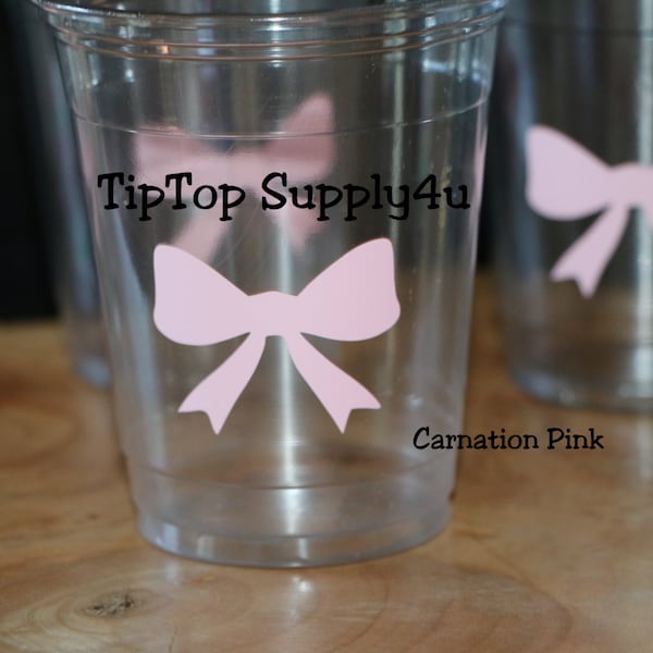 24+ bows clear disposable cups or 20+ vinyl decals. Baby shower, It's a girl, Gender Reveal, Birthday,Princess,birthday party,bow decor.C-70