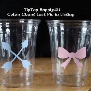 24+ Bow & Arrow crossed clear disposable cups or 20+ decals. Baby Shower, bow or arrow, Gender reveal party, Birthday party. C-70 C-416