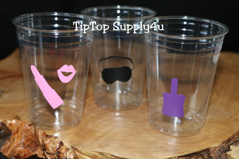 C-305 Birthday,B-day party decor,Spa birthday,girls night,manicure,sleep mask,nail polish 24+ spa party clear disposable party cups cup