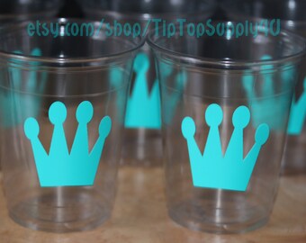 24+ crown, tiara clear party cups or 20+ vinyl decals. Princess party, girl birthday, birthday party, birthday decor, crown decor. B-128