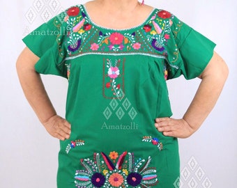 Vestido Típico Mexicano Largo de Popelina Bordado