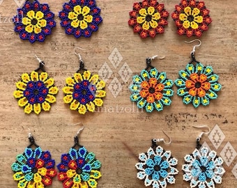 LOT OF 6 Mexican Chaquira Earrings model Flor Huichol